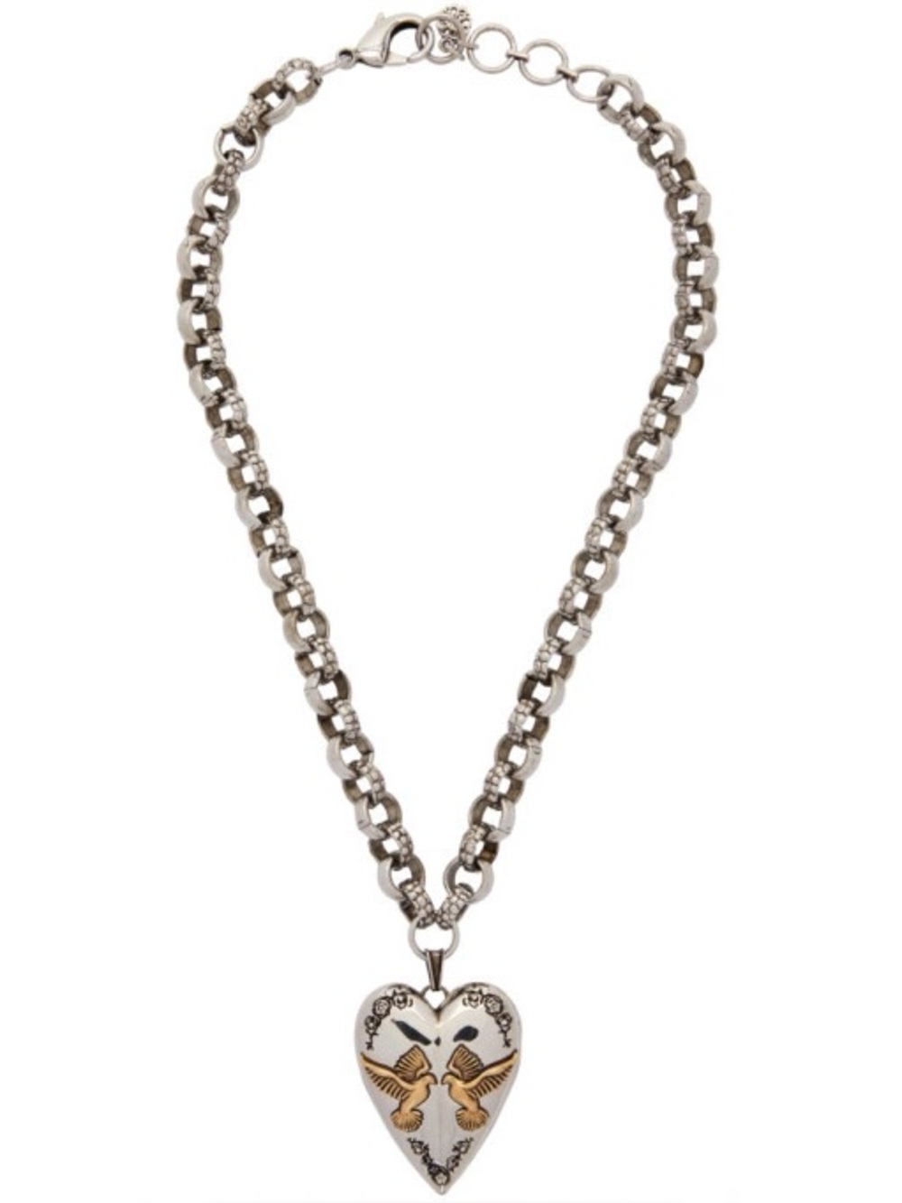 Alexander McQueen Silver and Gold Heart Locket Charm Necklace
